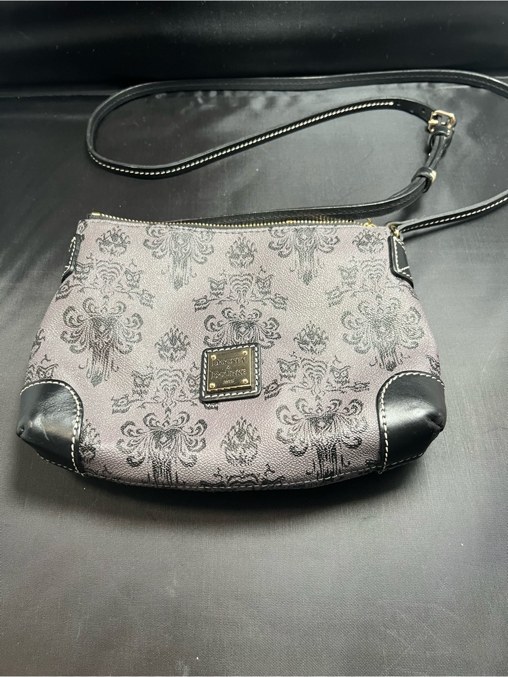 Dooney & Bourke Disney Haunted Mansion Wallpaper Crossbody Bag Gray Black Parks